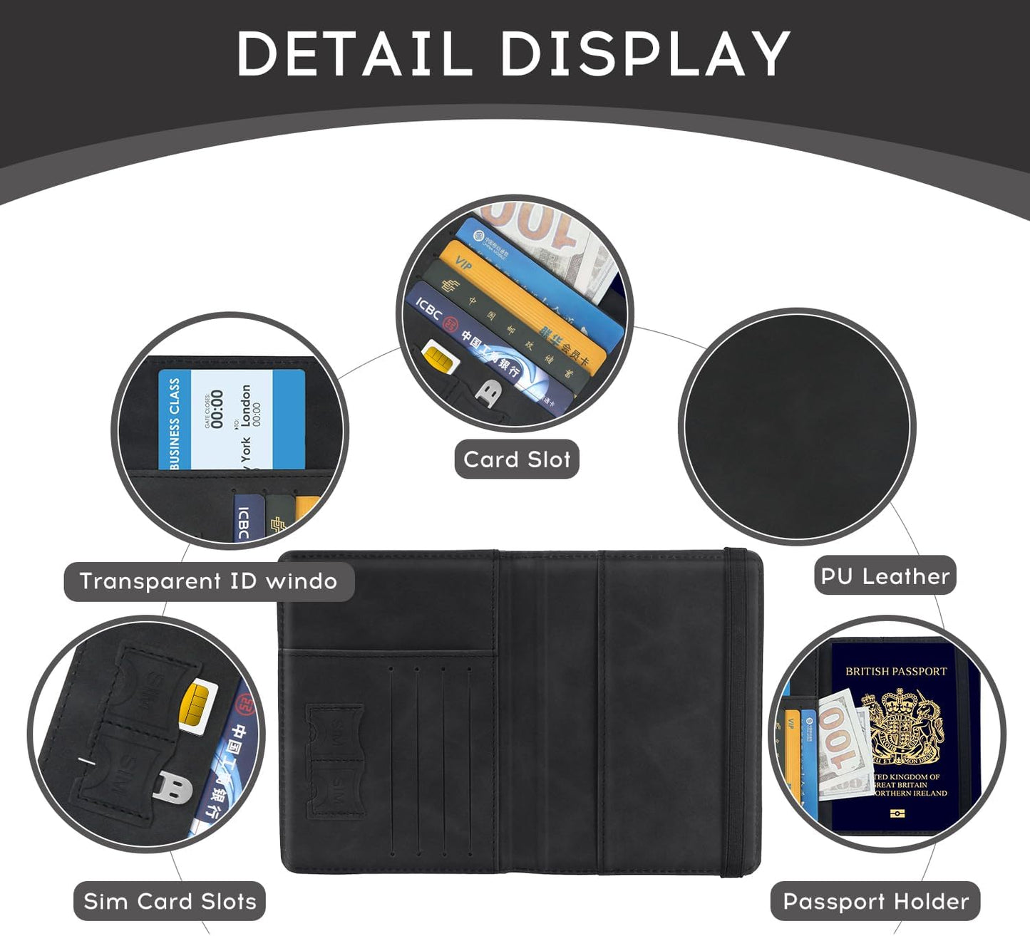 ILIYAH-Passport Cover-Passport Holder Travel Wallet-RFID-Blocking Passport Case Travel Accessories Card Holder Wallet Unisex Travel Gifts（Black）