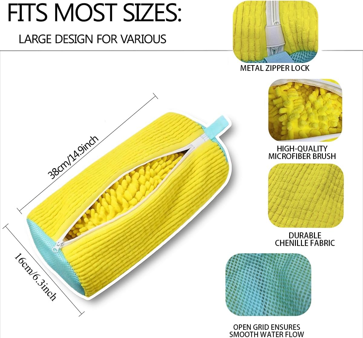 Shoe Washing Machine Bag,Laundry Shoe Bag for Washer and Dryer,Reusable Shoe Cleaning Bag for Sneakers,Tennis Shoes,With Self-locking Zipper, Microfiber Inside,Include Shoes Storage Bag