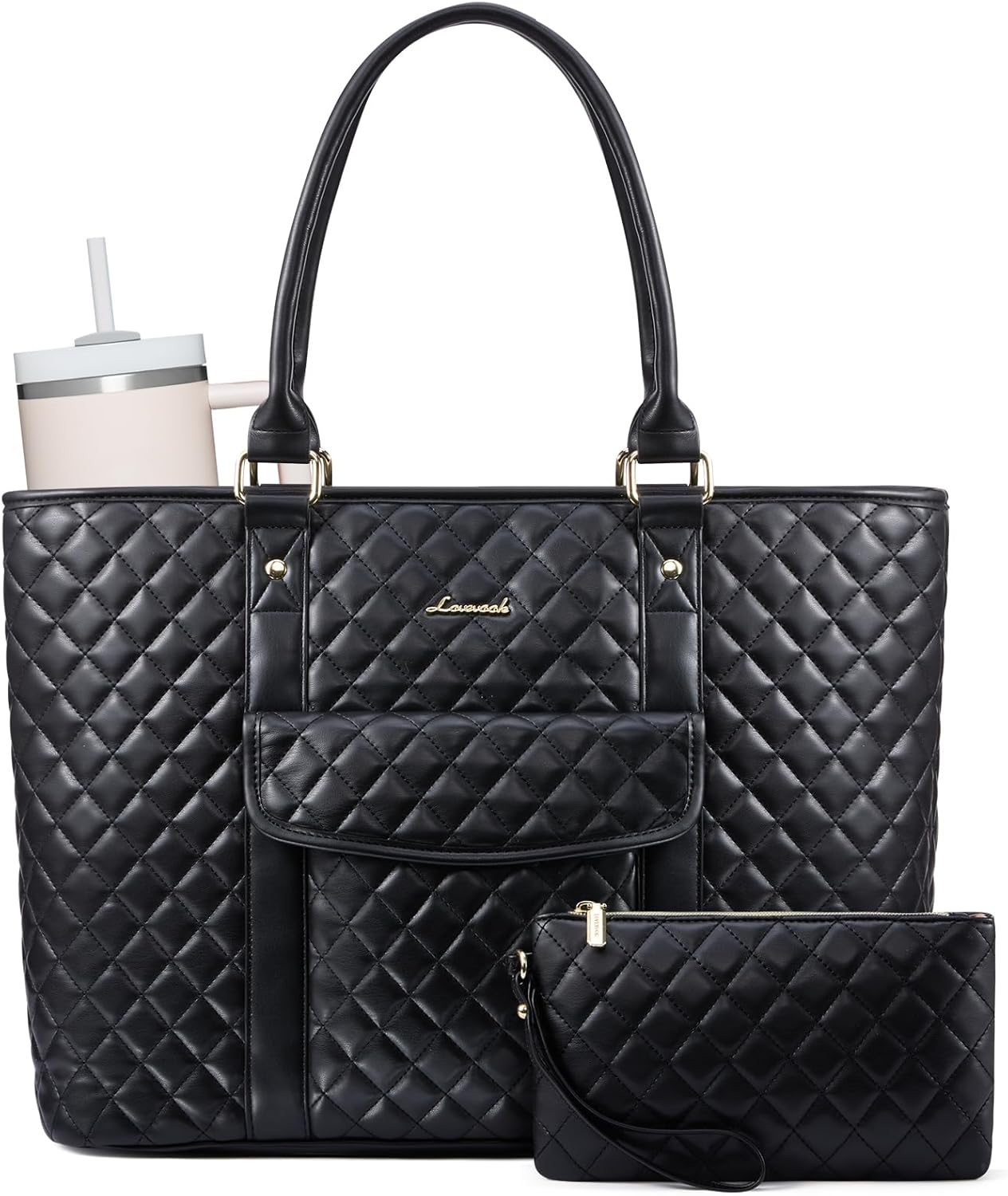 LOVEVOOK Laptop Tote Bag for Women 15.6 Inch,Waterproof Computer Bag for Laptop for Womens,Quilted Travel Work Tote Bags for Women,Stylish Laptop Bag Purse with Luggage Sleeve for Teacher,Nurse,Office