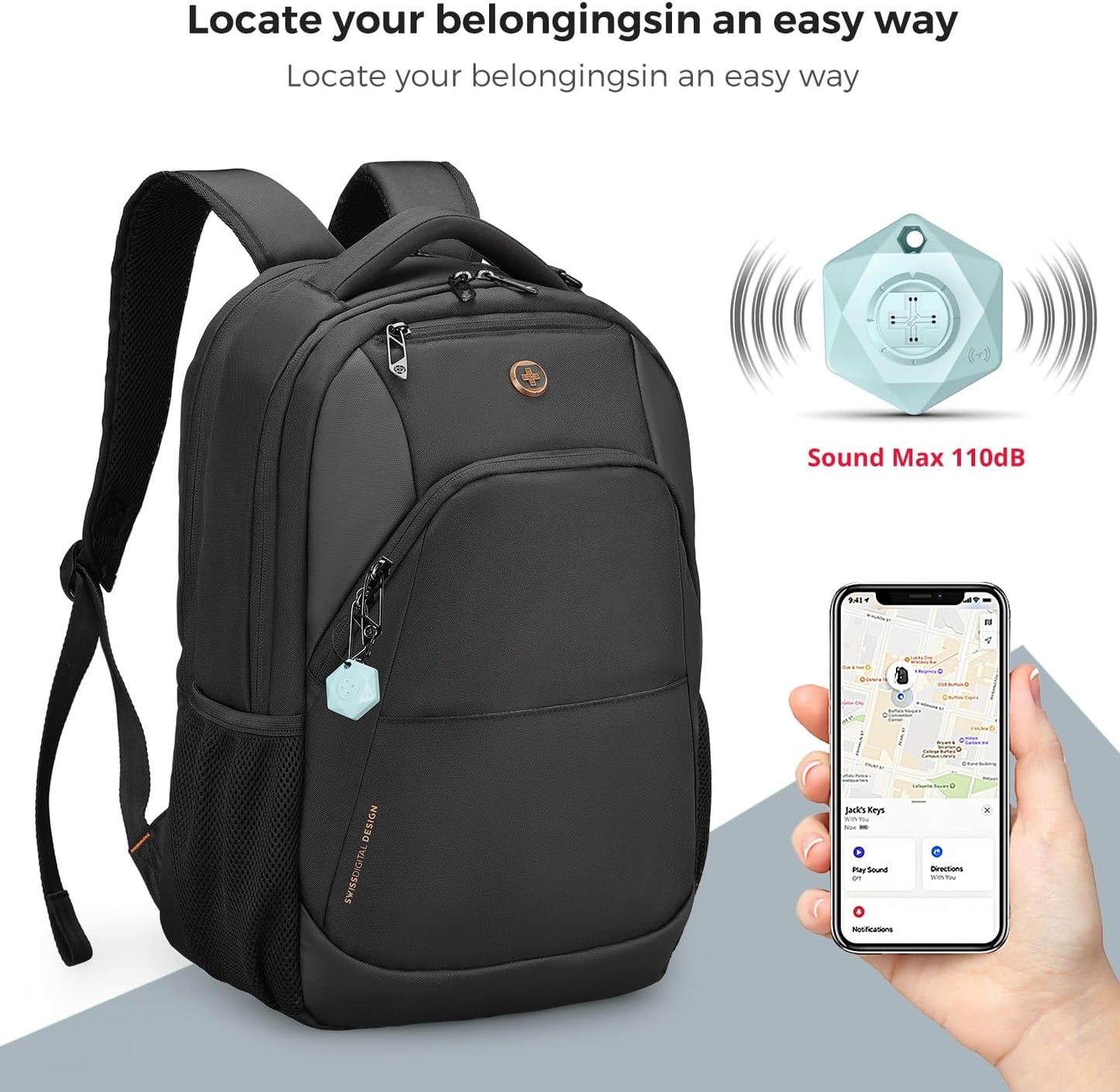 Swissdigital Design Business Laptop Backpack, College Laptops Backpack with USB Charging Port for Men and Women Fits 16 Inch Notebook, Black | ANDWIL