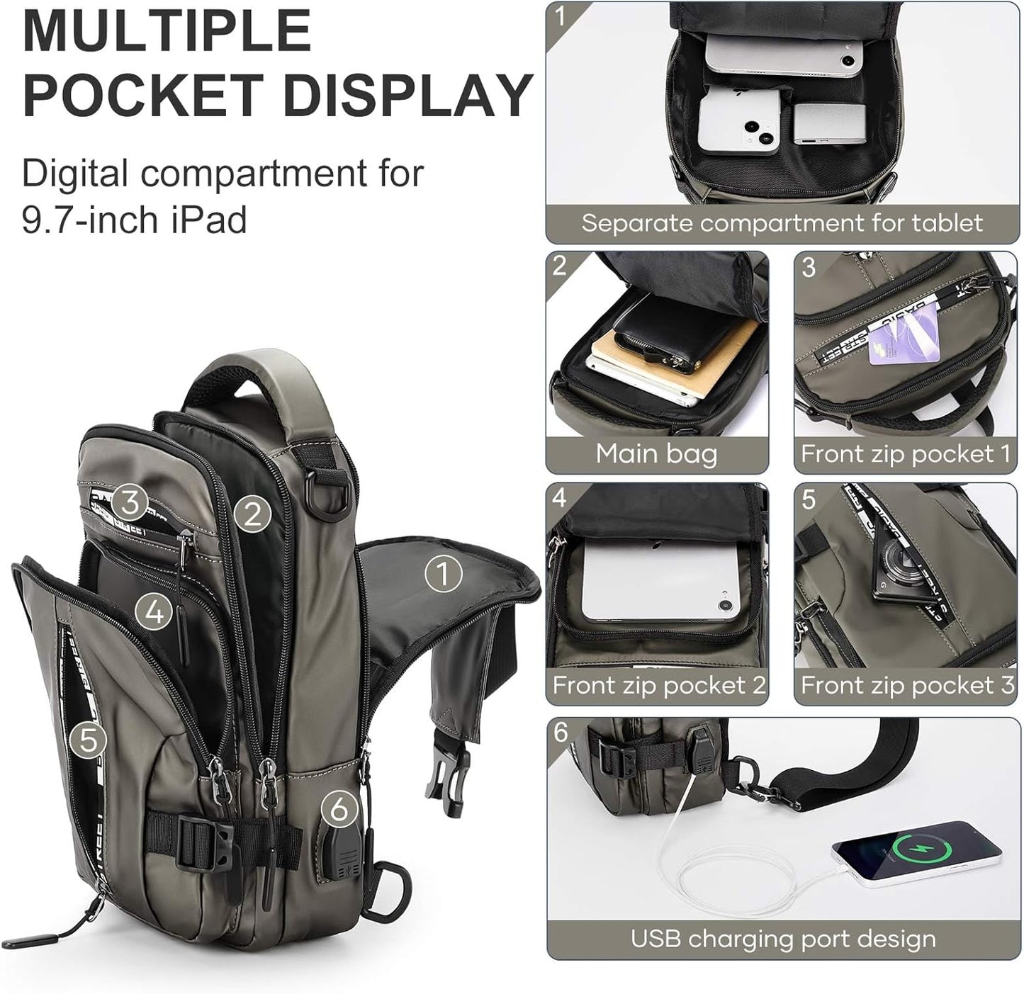 SEAFEW Mini Sling Bag for Men Women - Lightweight Crossbody Backpack, Multipurpose Shoulder Bag, Small Compact Chest Daypack for Travel Hiking Gym Sport Khaki