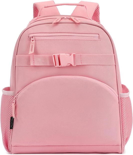 FlowFly Kids Backpack for Toddler Boys Girls, Simple Lightweight Bookbag for Daycare Kindergarten Elementary School Travel, Small Modern Bag (Medium 15''), Pink