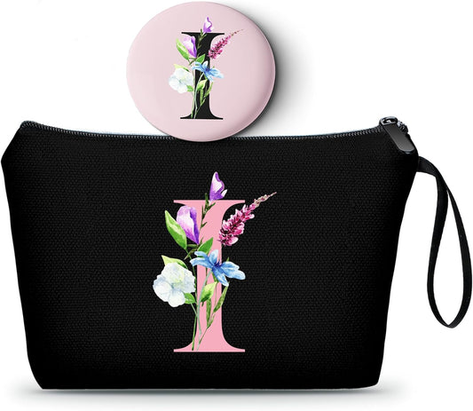 SEAMOON Bride to be Birthday Womens Unique Initial Monogram Gifts for Women Mom Personalized Travel Makeup Cosmetic Bag with Mirror Valentines Mothers Day Christmas Graduation I