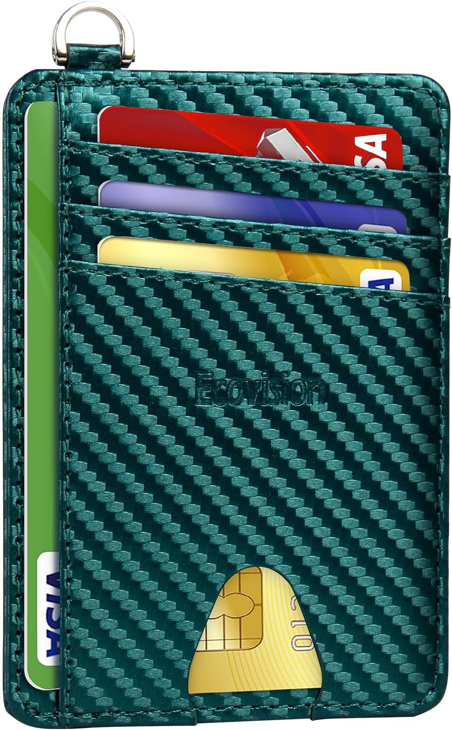 EcoVision Slim Minimalist Front Pocket Wallet, RFID Blocking Credit Card Holder Wallet with Detachable D-Shackle for Men Women