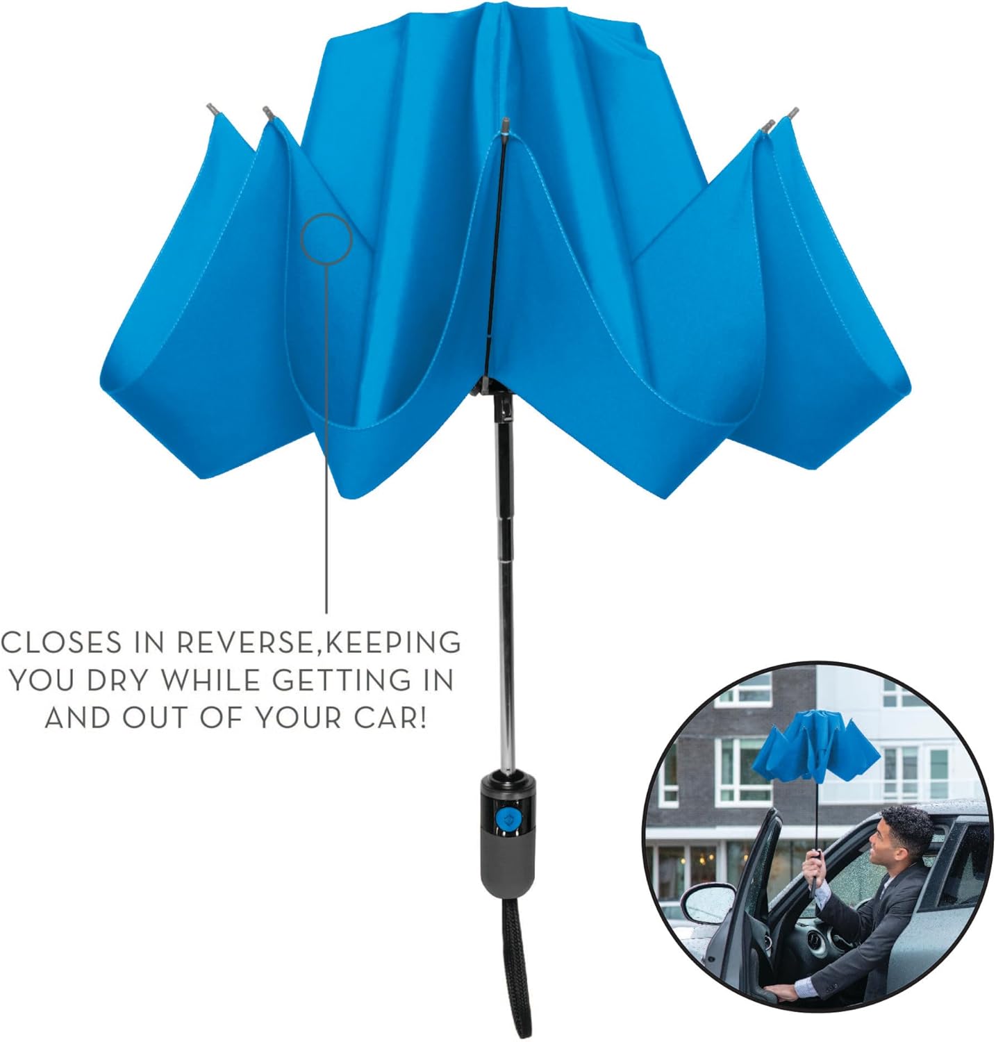 ShedRain Unbelievabrella Inverted, Upside Down, Automatic Open & Close Car Umbrella – Windproof & Rainproof - Heavy Duty, Double Layer Reverse Canopy Protects Men & Women from Outdoor Wind & Rain
