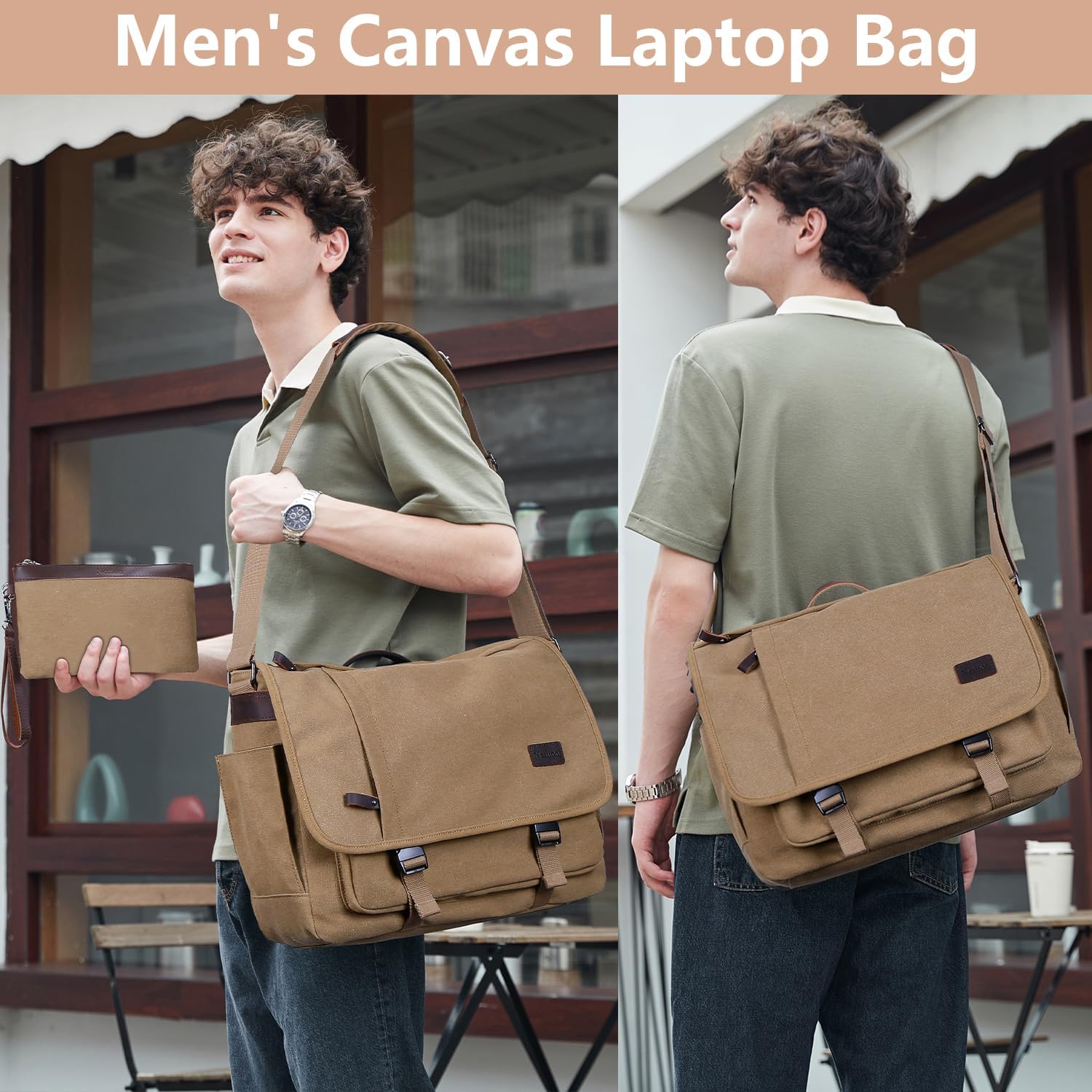 Nerlion Messenger Bag for Men 17-17.3 Inch Laptop Bag Canvas Water-resistant Computer Bag Shoulder