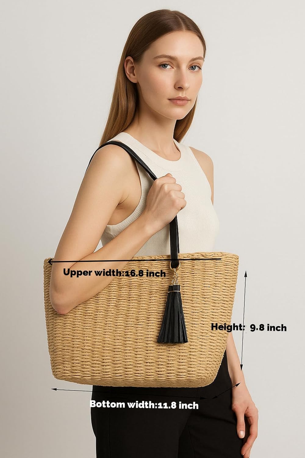 YXILEE Straw Bags For Women | M Size Travel Straw Totes Bag Woven Summer Handmade Shoulder Bag