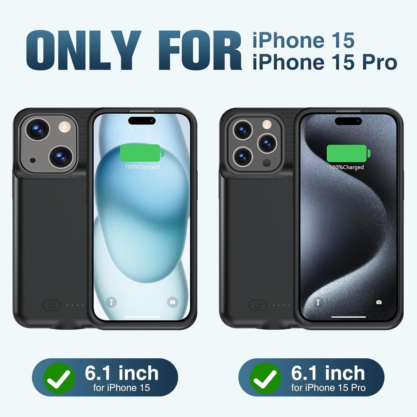 GIN FOXI Battery Case for iPhone 15/15 Pro, Fast Charging Case Charger Lightweight Ultra-Slim 7000mAh Rechargeable Juice Box Anti-Fall Premium TPU Anti-Slip Cover for iPhone 15&15 Pro Black