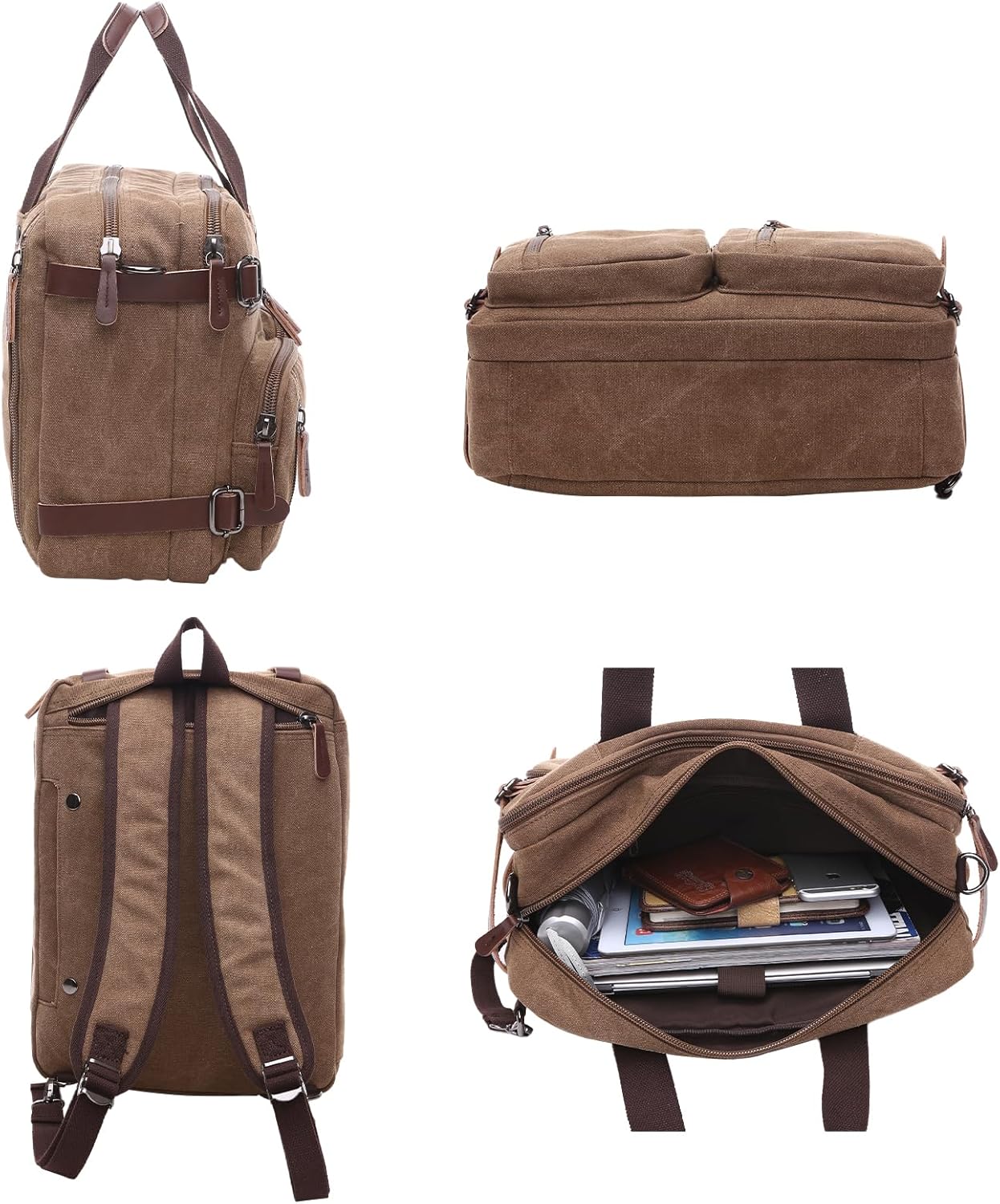 Messenger Bag，Waterproof Vintage Genuine Leather Canvas Laptop Bag Messenger Bag Briefcase Vintage Crossbody Shoulder Bag