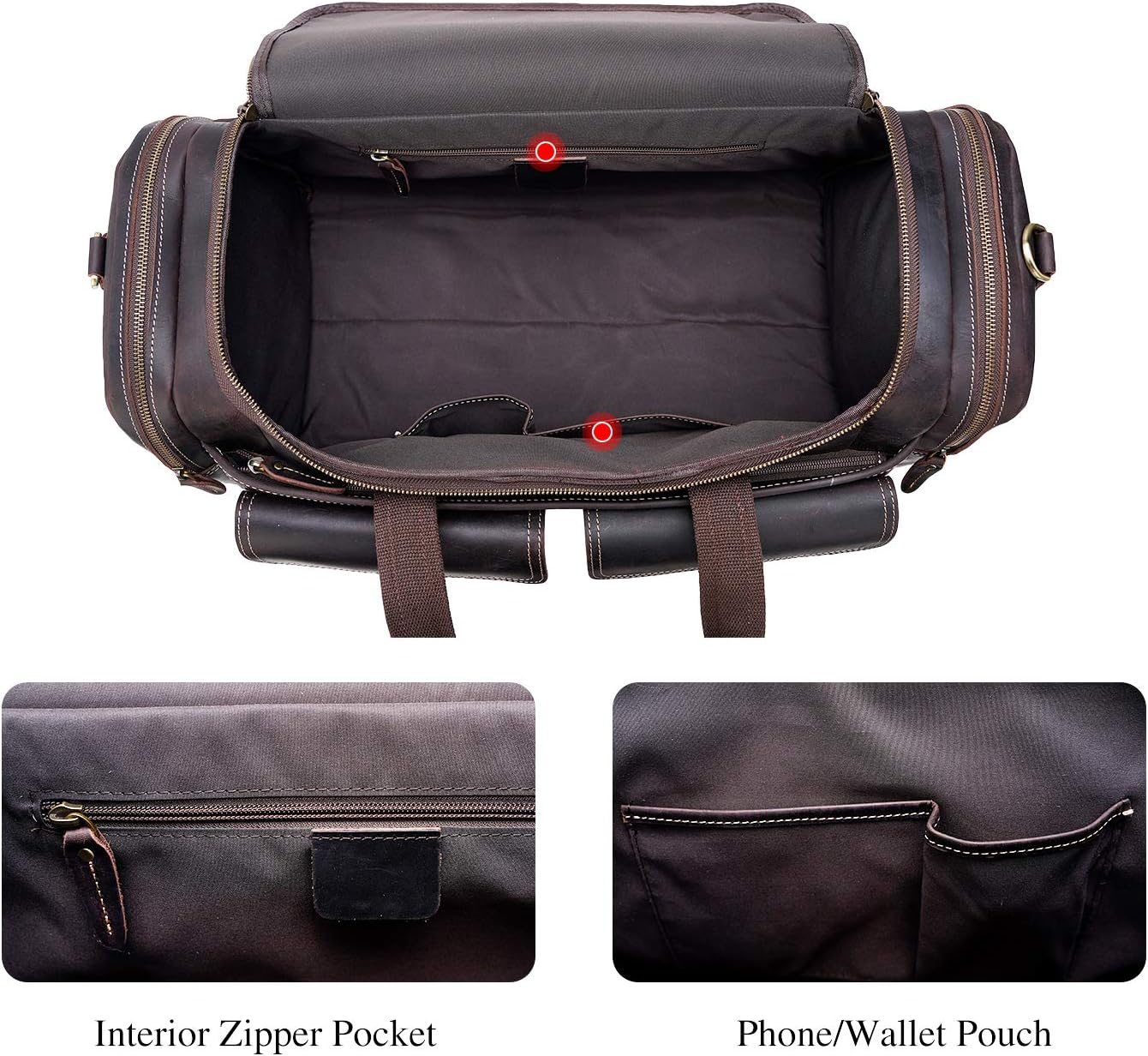 Polare 23" Duffel Thick Full Grain Cowhide Leather Gym Weekender Overnight Luggage Bag For Men 42L