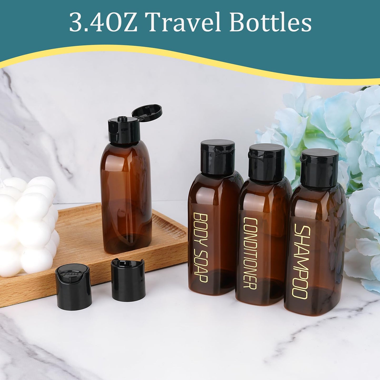 Cosywell 4 Pack 3.4 oz Preprinted Travel Bottles for Toiletries