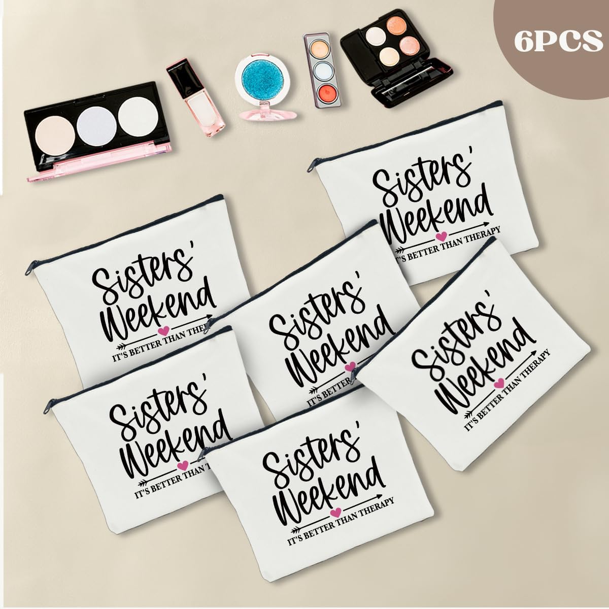 6 Pcs Girls Weekend Gifts for Women Girls Trip Gifts Favors Makeup Bag Cosmetic Bag Bestie Gifts Weekend Bag Coin Purse for Female Lady Girl Friend Coworker Travel Vacation Christmas Birthday