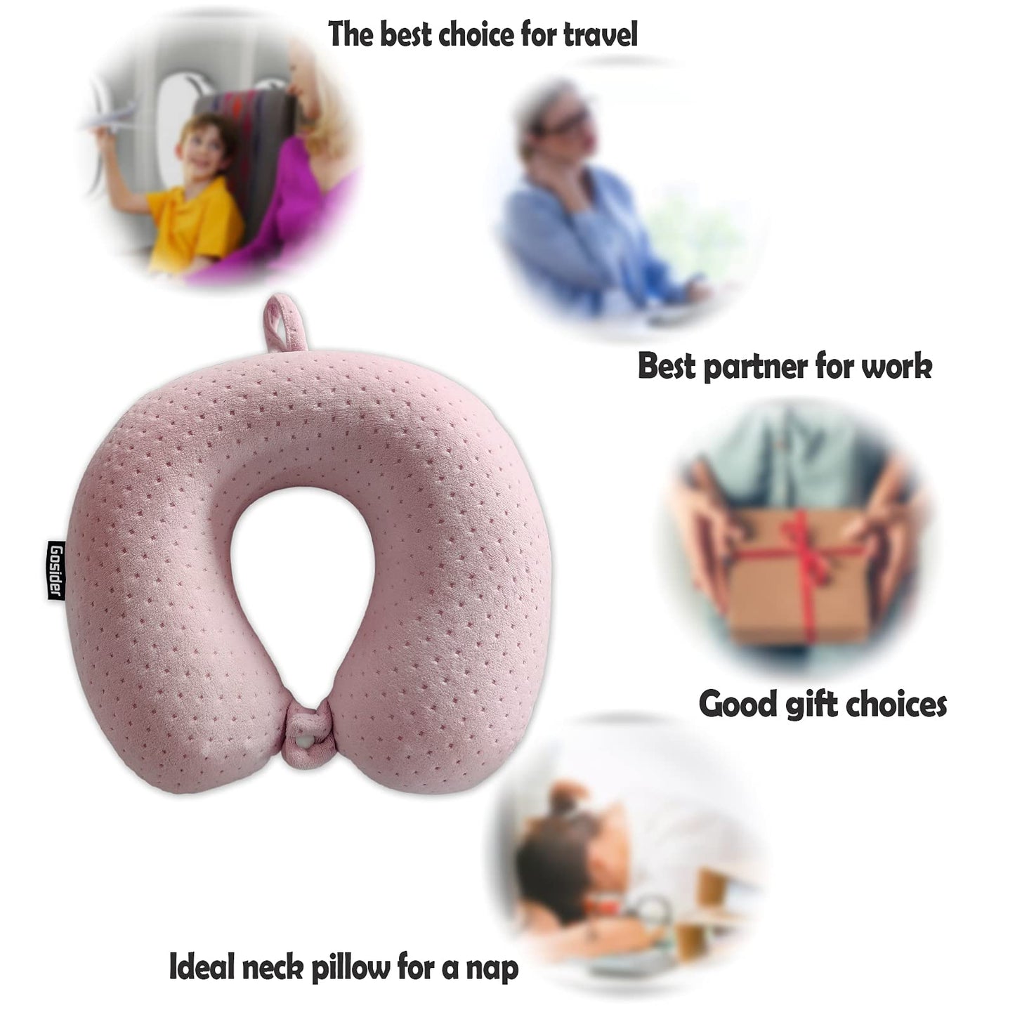 Gosider Neck Pillows for Sleeping Travel Pink Travel Pillow Comfortable U Shape Memory Foam Pillows