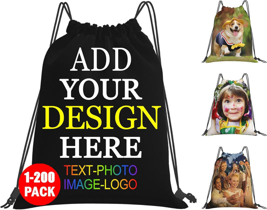 Personalized Drawstring Bag with Your Name Drawstring Backpack for Men Women Small Gym Beach Shopping Sport Yoga Bag (Name Photo Text)
