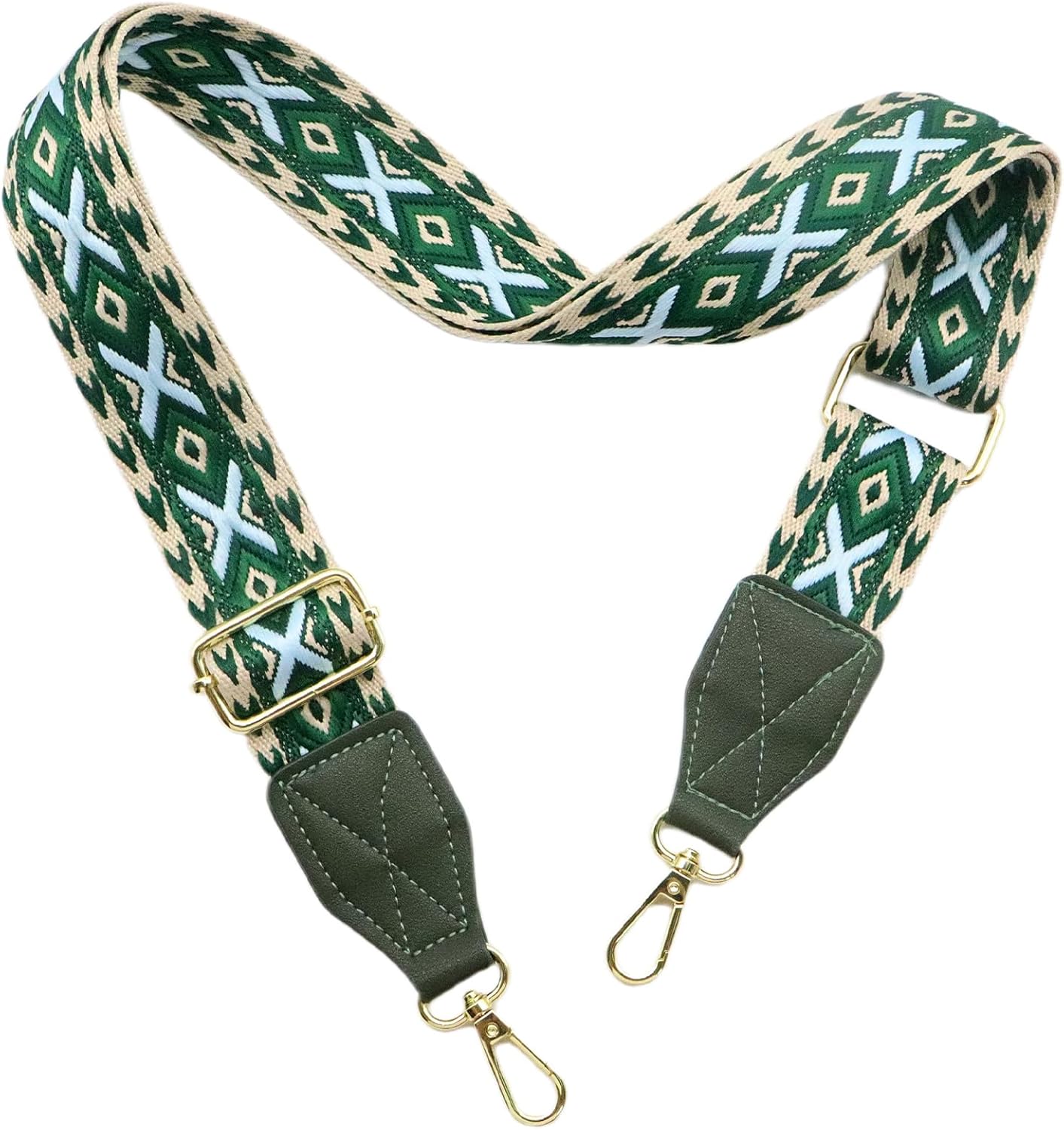 Adjustable Purse Strap with Green Leather End - 1.5" Wide Handbags, Camera, Guitar, Phone & Crossbody Bag Replacement Shoulder Straps(Gold Hardware)