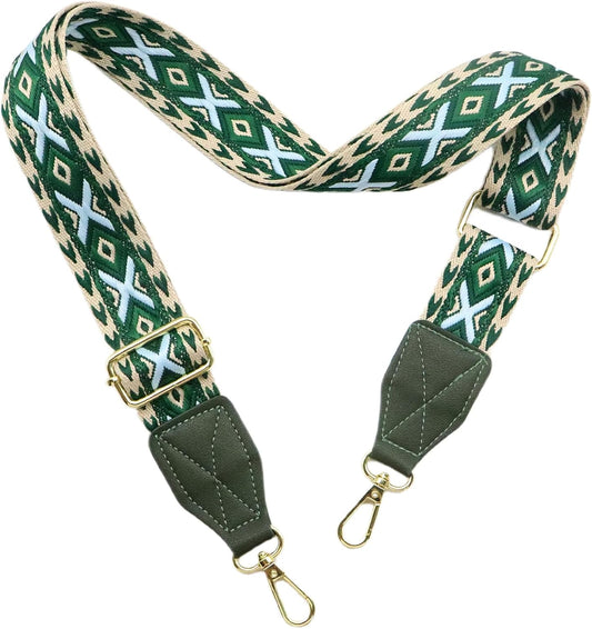 Adjustable Purse Strap with Green Leather End - 1.5" Wide Handbags, Camera, Guitar, Phone & Crossbody Bag Replacement Shoulder Straps(Gold Hardware)