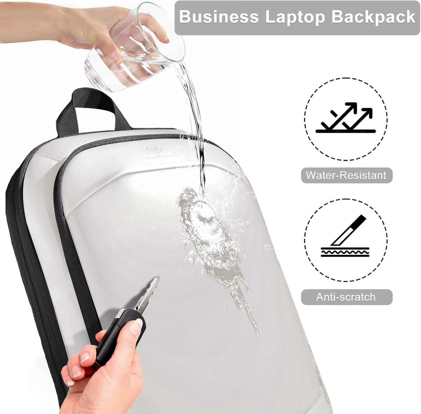 hk Business Backpack for Men 17 Inch,Slim & Expandable Waterproof Travel Laptop Backpack with USB Charger Port (White)