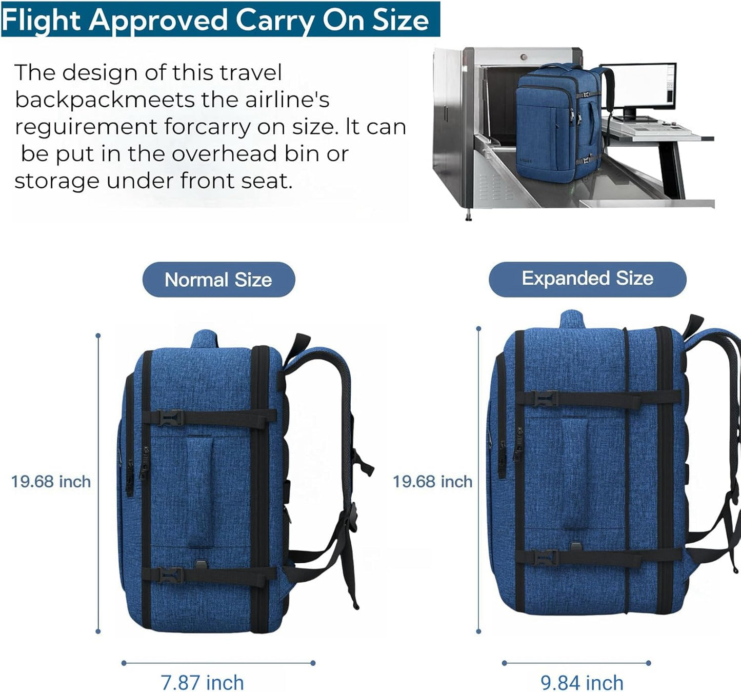 Carry On Backpack, Extra Large 50L Travel Backpack for Men & Women, Expandable Backpack For