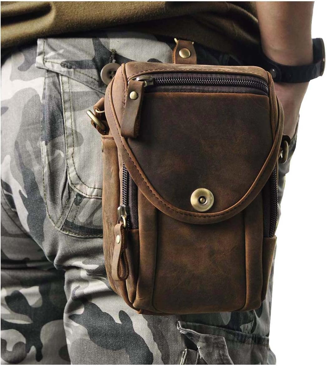 Le'aokuu Mens Original Leather Designer Casual Small Messenger Shoulder Bag Fashion Waist Belt Bag Pack Cigarette Phone Case