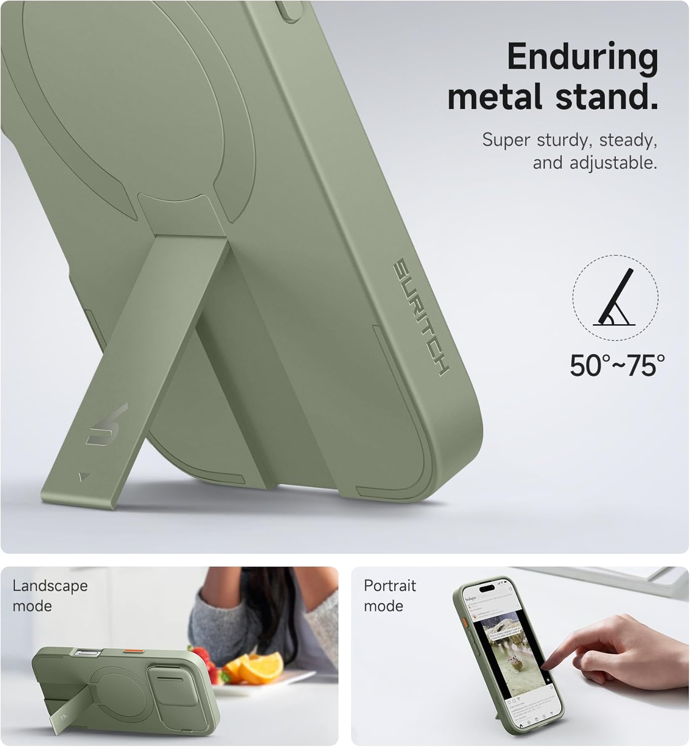 SURITCH for iPhone 16 Pro Case with Slide Camera Cover and Adjustable Kickstand, Compatible with