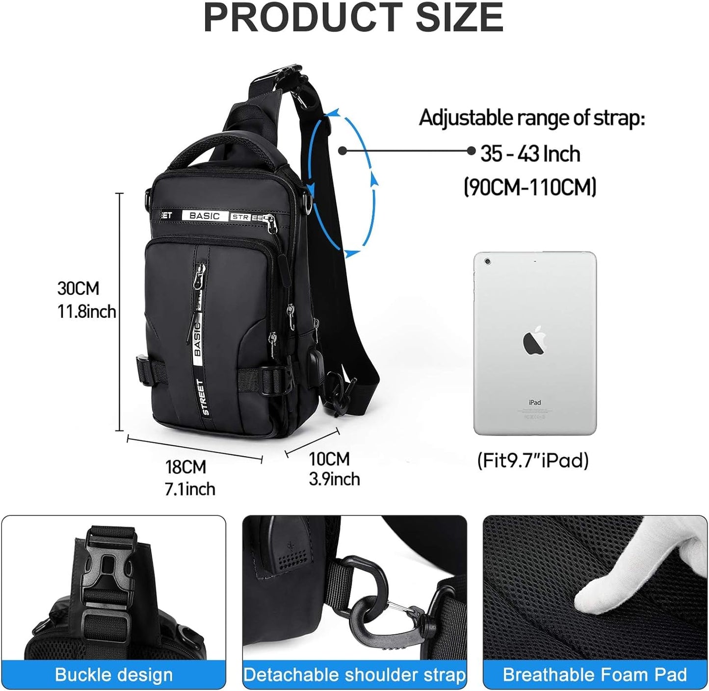 SEAFEW Small Black Sling Crossbody Bag for Men Women, Tactical Backpack Shoulder Daypack Mini Anti-Theft Motorcycle Chest Bags, Small One Strap Backpack for Casual Travel Hiking Outdoor Sports School