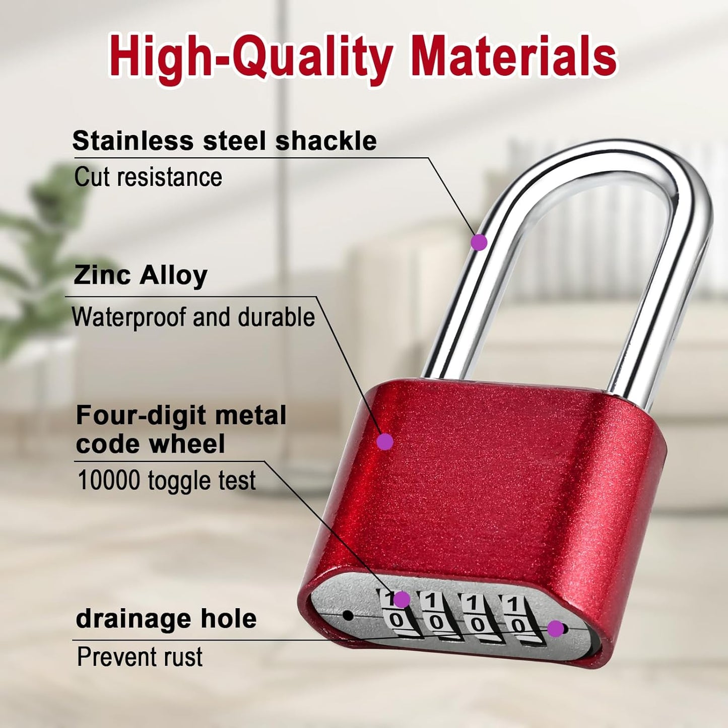 Combination Lock, 4-Digit Heavy Duty Combo Lock, Combination Padlock Outdoor Waterproof Gate Locks for Outdoor Fence, Locker, Sheds, Gym, Gate Hasps (Long Shackle) (2pcs-Red)