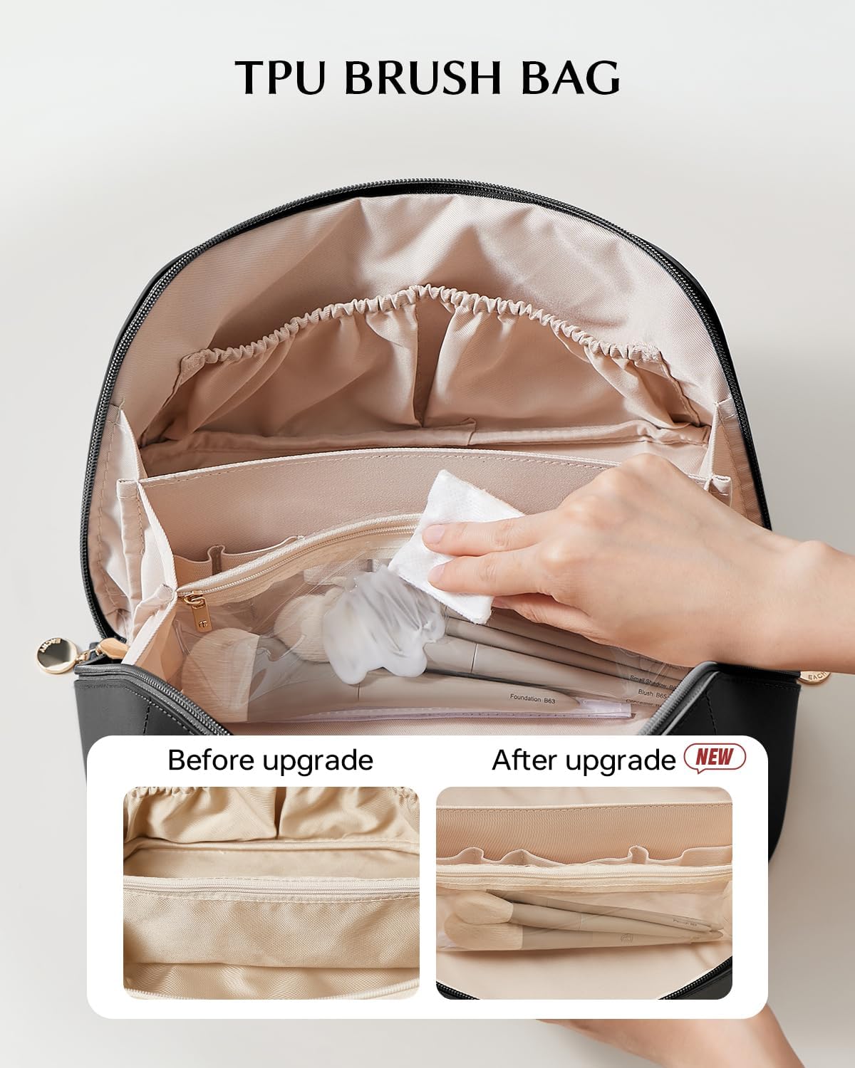 EACHY Travel Makeup Bag,Large Capacity Cosmetic Bags for Women,Waterproof Portable Pouch Open Flat