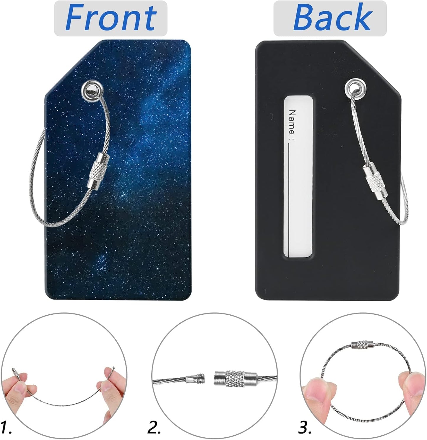 2 Luggage Tags, (1" Smaller Than Traditional) Perfect for Quick Luggage Identification with Stainless Steel Ring and Address Card for Travel and Luggage (Star)