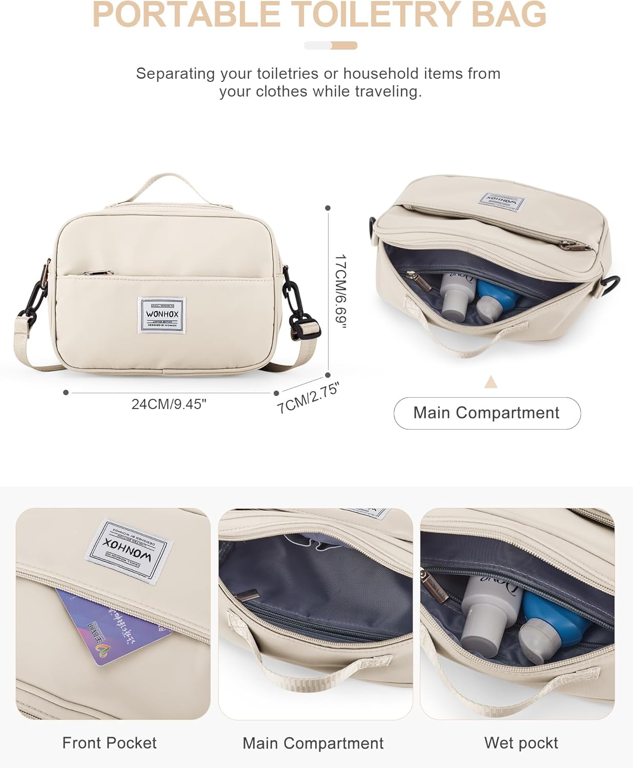 Gym Bag for Women Men, Sport Duffel Bag with Toiletry Bag & Shoe Compartment,Waterproof Travel Weekender Overnight Carry on Bag for Yoga with Trolley Sleeve, Beige Set