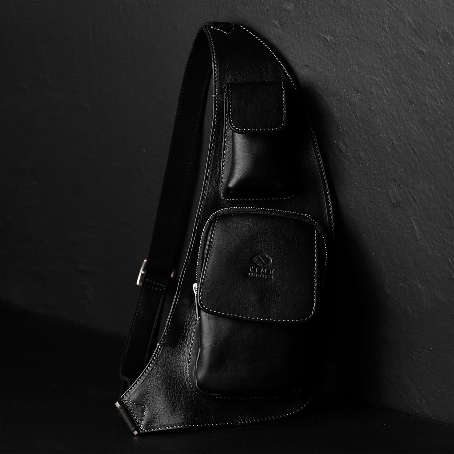 Time Resistance Leather Sling Bag - Crossbody Bag - Messenger Bag for Men and Women - Handmade Shoulder Bag Backpack