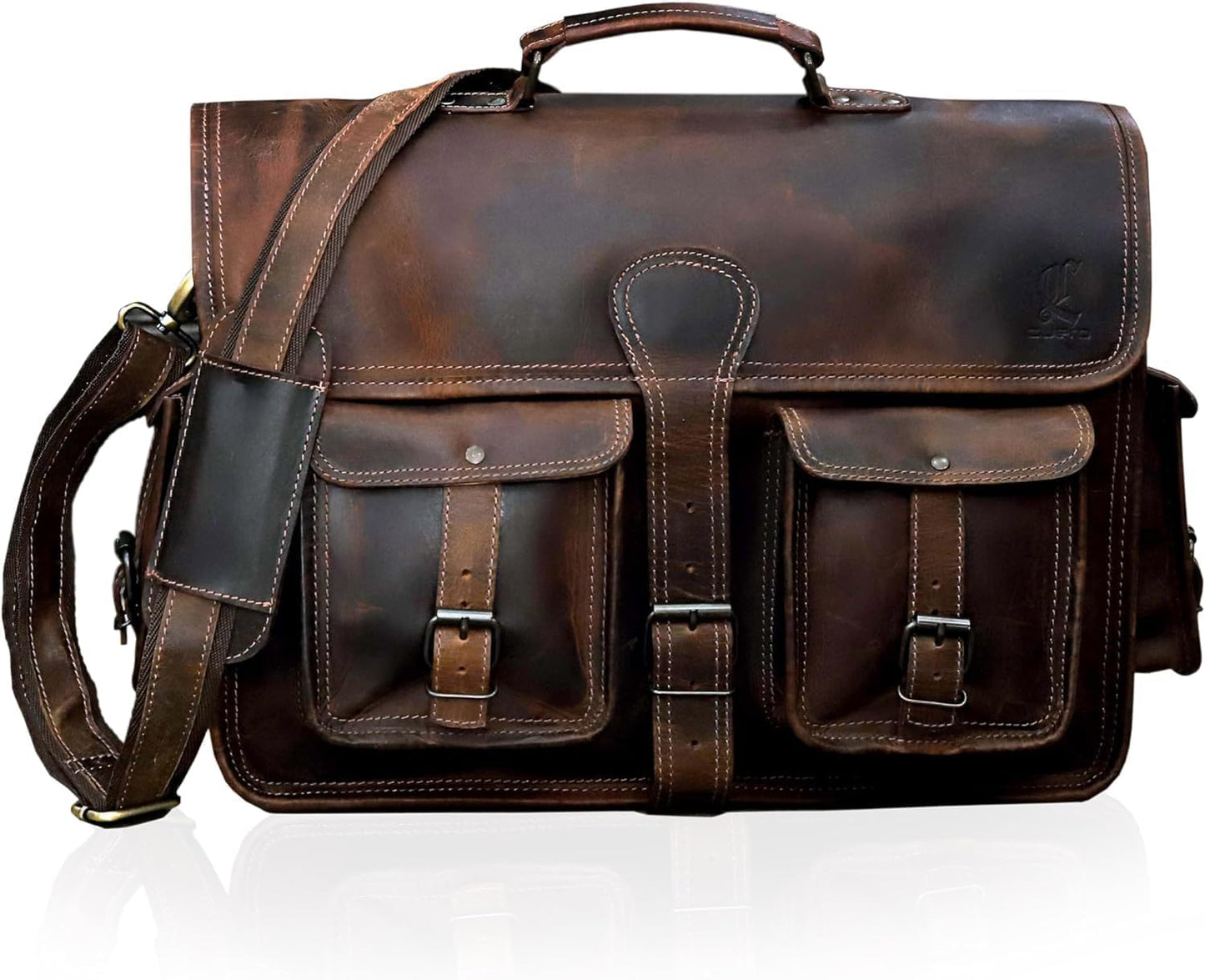 cuero Leather Messenger Bag for Men, 16 Inch Laptop Crossbody, Vintage Handmade Leather Shoulder Satchel Bag for Men, Full Grain Business Briefcase for Office/Work/Travel - Brown