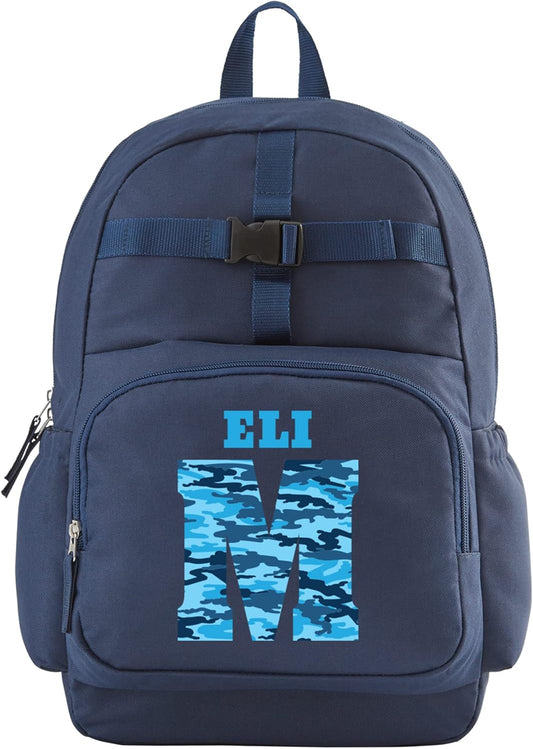 Let's Make Memories Kids Backpack for School - Personalized Back to School Supplies - Bookbag - Blue - Blue Camo