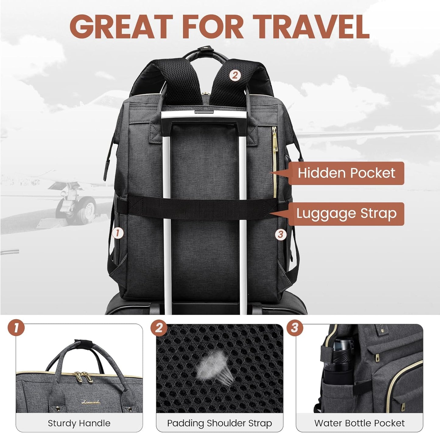 LOVEVOOK Laptop Backpack for Women,18 Inch Professional Womens Travel Backpack Purse Computer Laptop Bag Nurse Teacher Backpack,Waterproof College Work Bags Carry on Back Pack with USB Port,Dark Grey