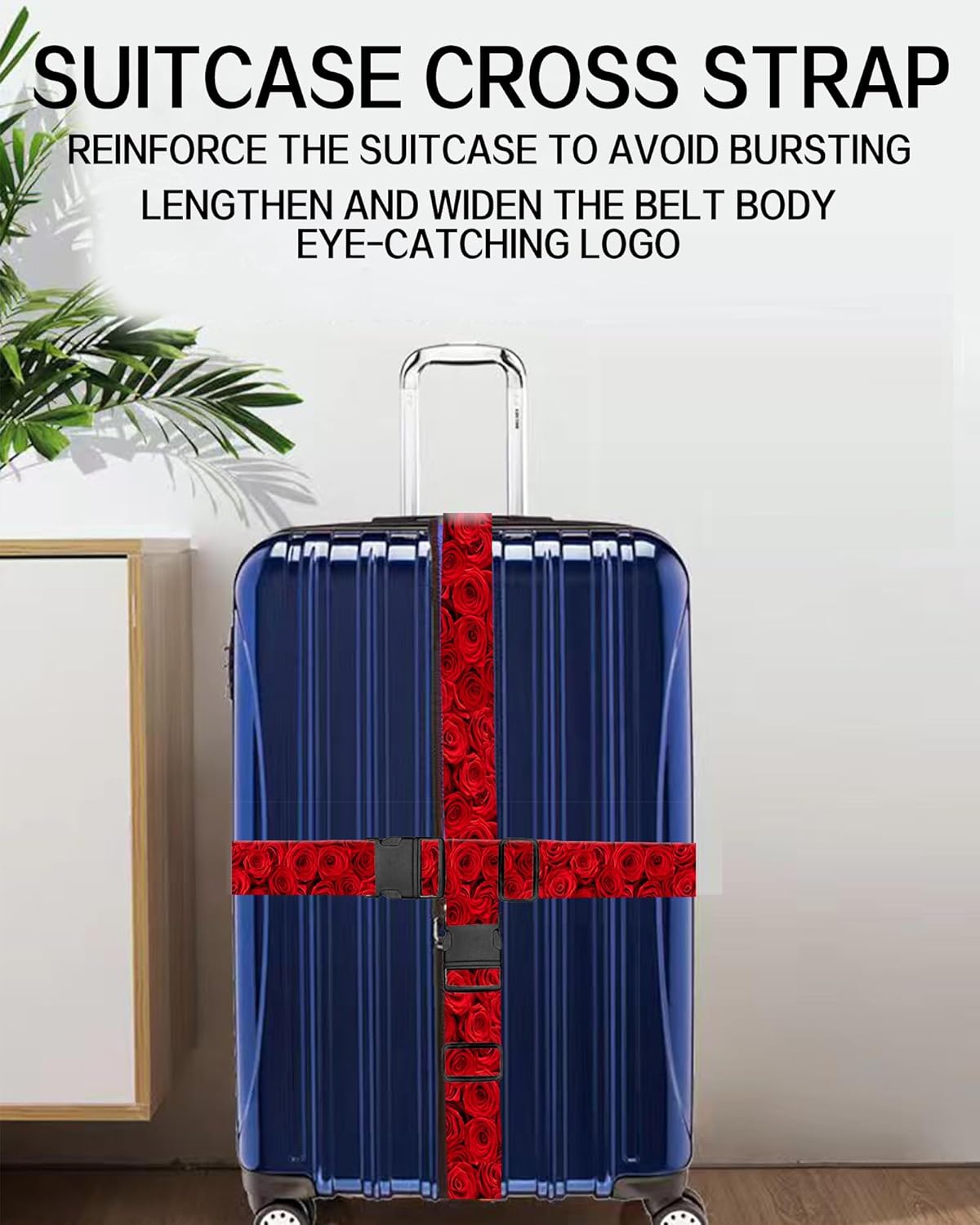 Luggage Straps for Suitcases, Adjustable Travel Belt, Durable Wide Luggage Strap, Cute Suitcase Strap Identifiers with Buckle, Bag Straps for Luggage, Red Beautiful Roses