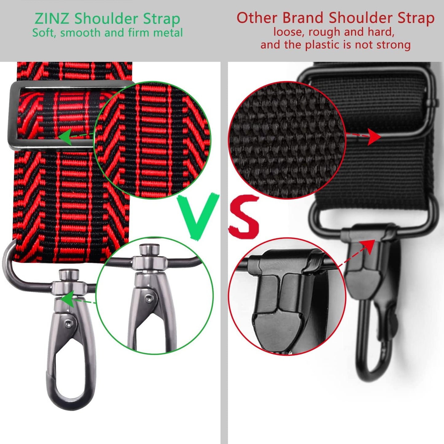ZINZ 79 inch Shoulder Strap, Extra-thick Fixed Cushion Pad and Dual Clasps Universal Replacement Strap with Metal Swivel Hooks (200cm) (Black&Red Jacquard)