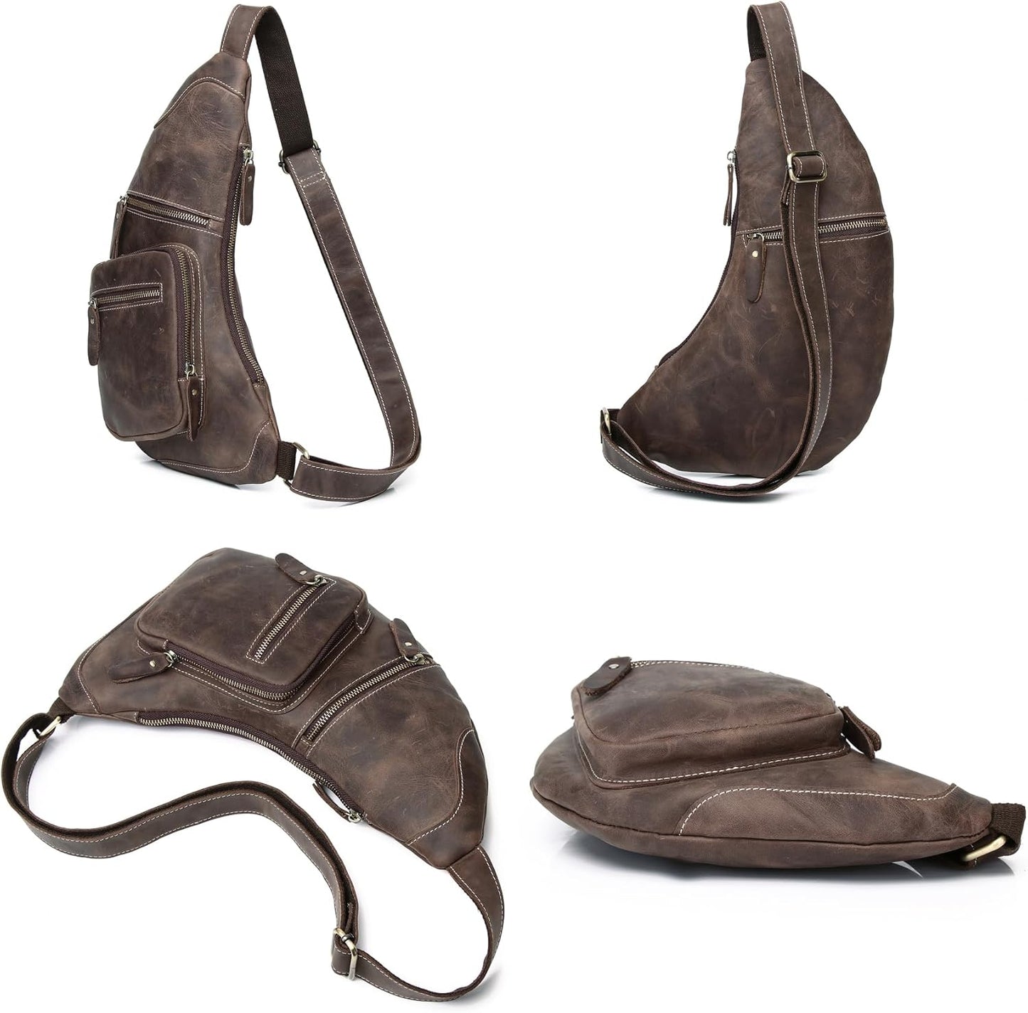 Genuine Leather Sling Bag for Men Women Backpack Chest Shoulder Satchel Crossbody Bags Casual Outdoor Daypack