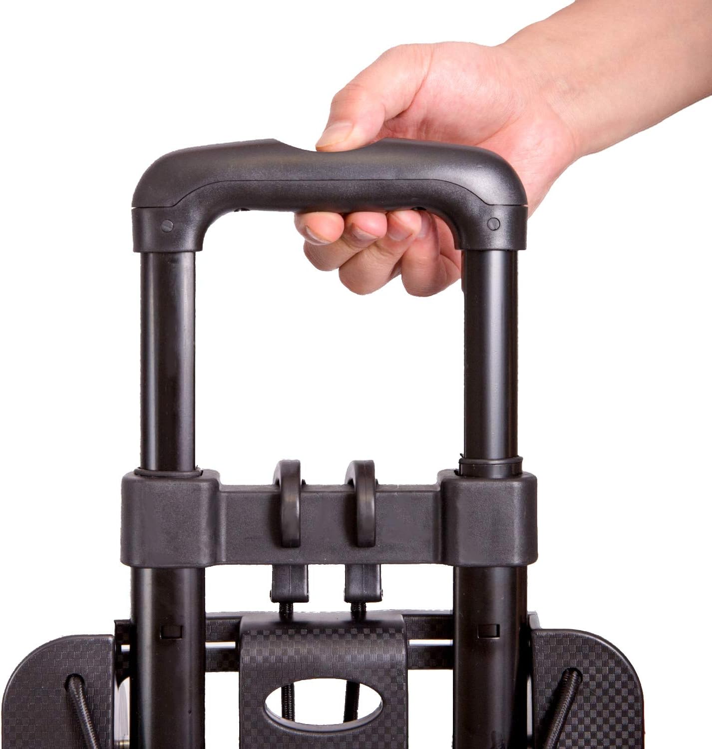 KINJOEK 25kg 55lbs Folding Hand Truck, Solid Construction Utility Cart for Luggage with 2 Oversized Wheels Bonus Bungee Cord, Collapsible, Lightweight and Compact Luggage Dolly Cart for Travel, Black