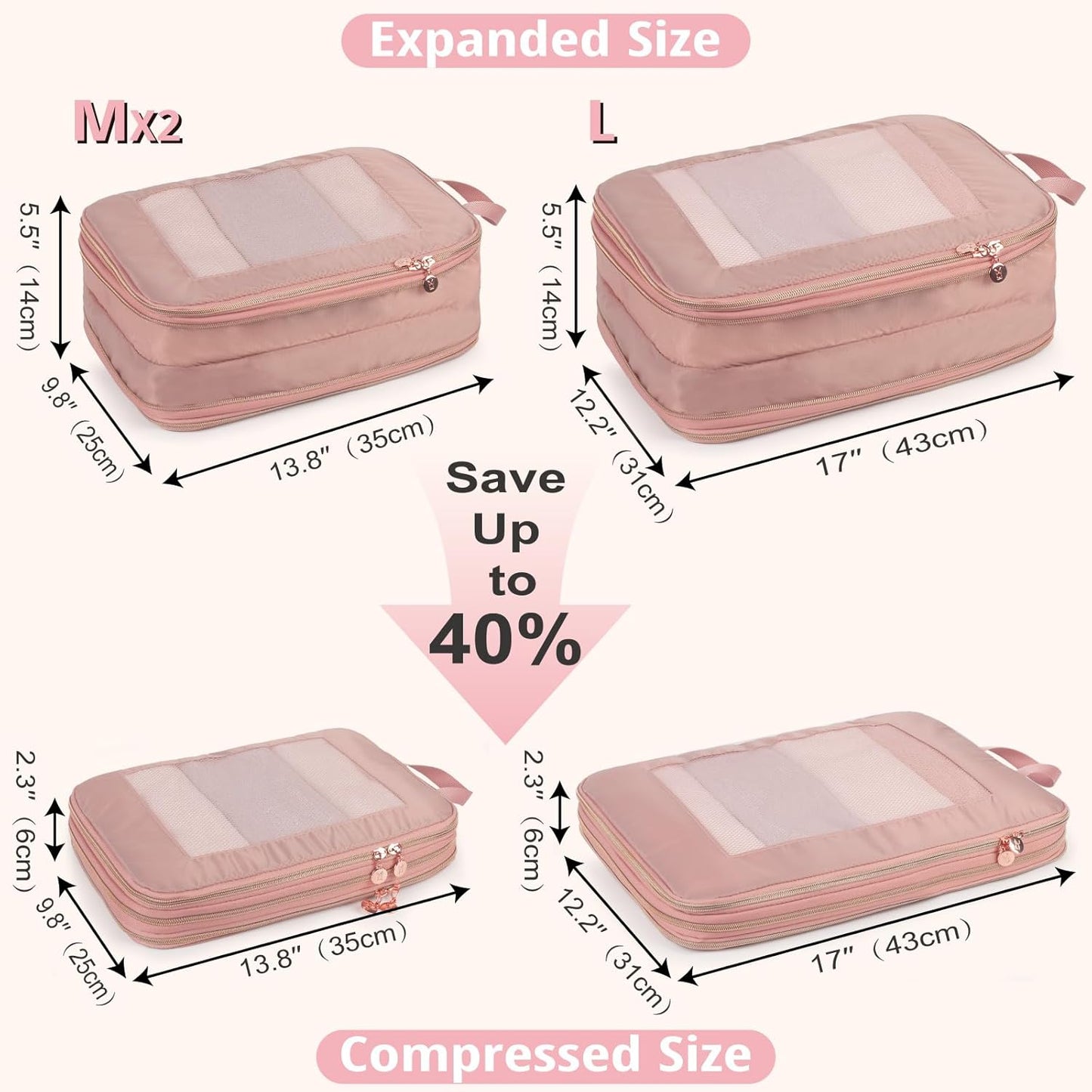Expandable Double-Sided Compression Packing Cube，3 Set Lightweight Double Deck Organizer Bag Carry on Luggage Backpack Suitcases，Women Travel Accessories for Separate Clean and Dirty Clothes