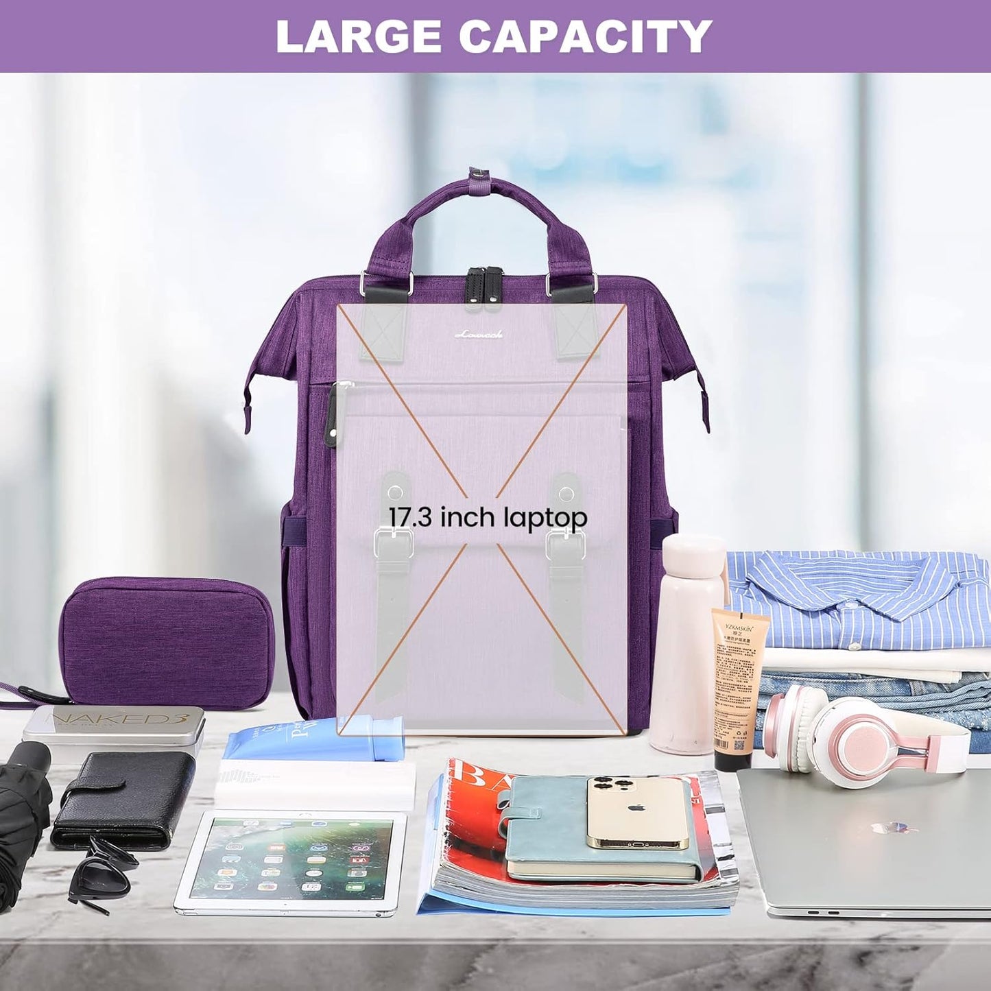 LOVEVOOK Laptop Backpack for Women Teacher Doctor Nurse Bags Work Backpack Purse Business Computer Bag, College Daypack, Anti-theft Travel Backpack with USB Charging Port, Dark Purple