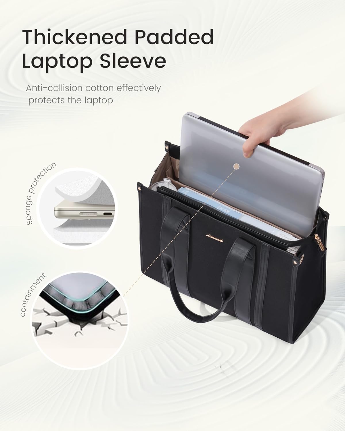 LOVEVOOK laptop bag for women 15.6 inch large Lightweight canvas work tote bags with Clutch Purse water resistant computer bags for laptops for women Business Office Travel college Casual, black