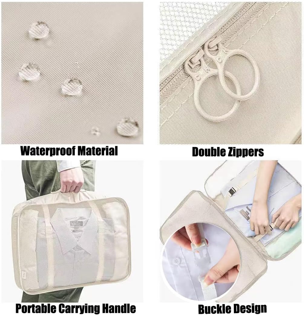 8 Set Packing Cubes, Travel Luggage Packing Organizers (Beige)