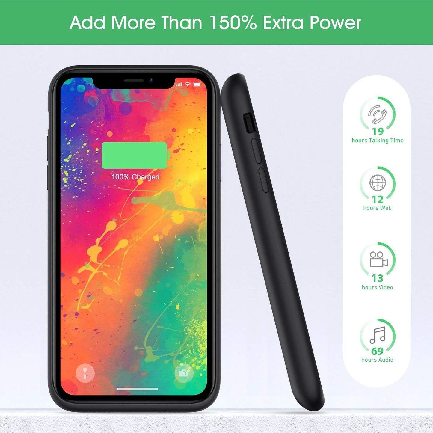 Feob Battery Case for iPhone 11,[2025 Upgraded] 6800 mAh Ultra-Slim Portable Extended Charger Cover for iPhone 11 Charging Case (6.1 Inch)-Black