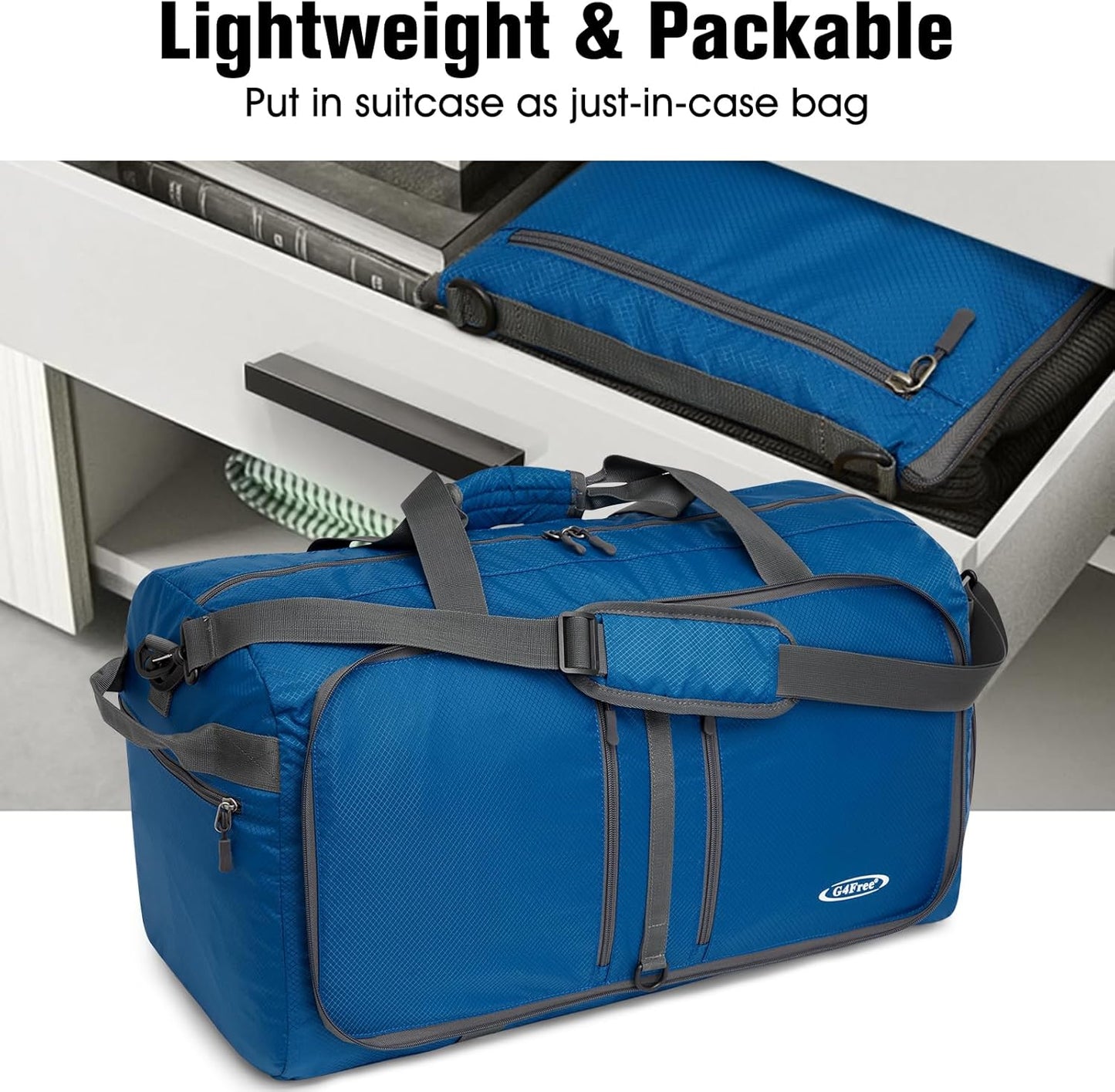 G4Free 40L/65L Foldable Duffel Bag, Water-Repellent Travel Backpack, Lightweight Carry Bag for Overnight Weekender Sports Men Women