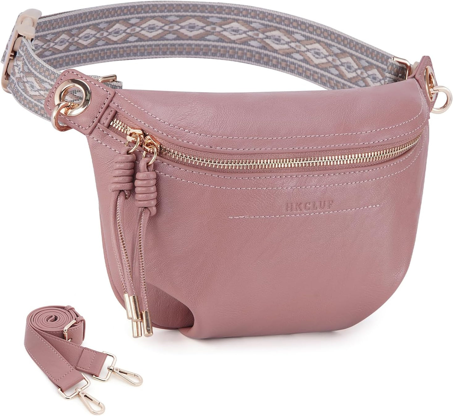 HKCLUF Fanny Pack Crossbody Bags for Women Pu Leather Belt Bag Waist Pack Causal Chest Bum Bag With 2 Straps
