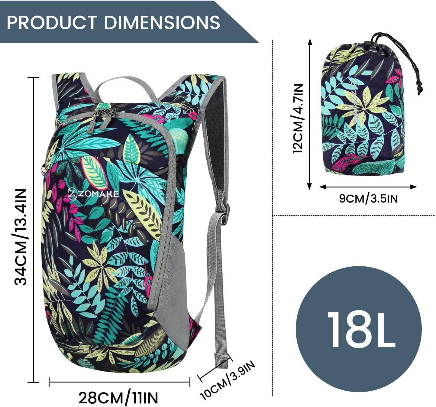ZOMAKE Ultra Lightweight Packable Backpack 18L, Small Foldable Hiking Backpacks Water Resistant