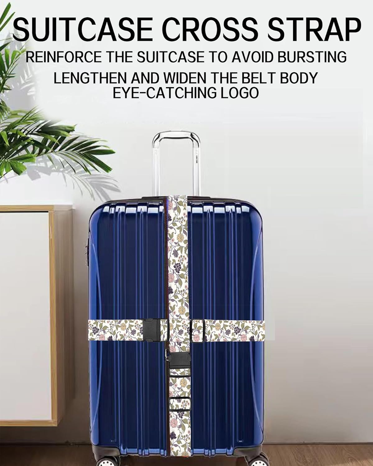 Luggage Straps for Suitcases, Adjustable Travel Belt, Durable Wide Luggage Strap, Cute Suitcase Strap Identifiers with Buckle, Bag Straps for Luggage, Cute Boho Flowers