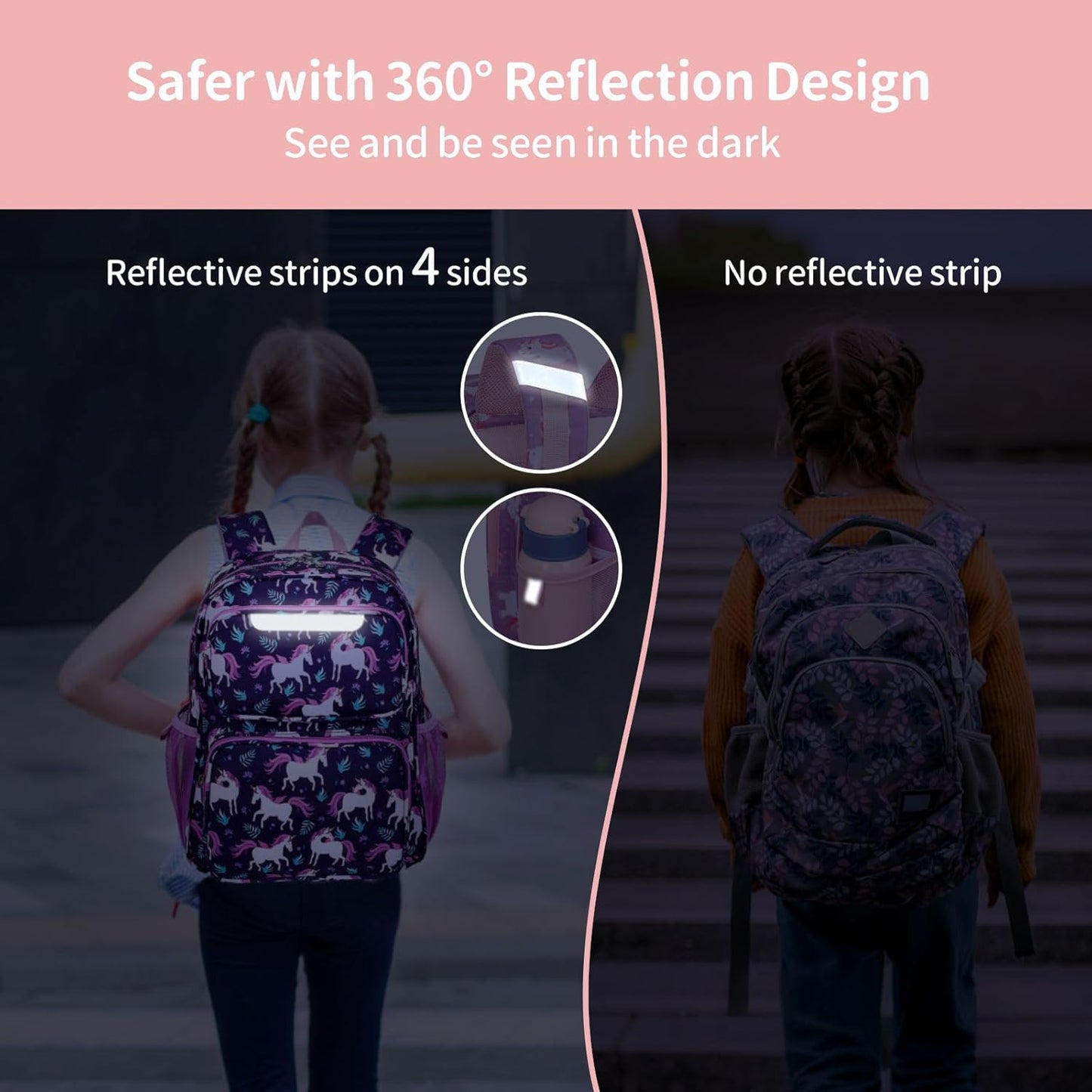 Kids Backpack with Pencil Case - 15 Inch Backpack for Girls 3 to 8, Lightweight Bookbag for Preschool Kindergarten Elementary, Insulated Pocket, Safe Reflective Stripe, Deep Purple Unicorn