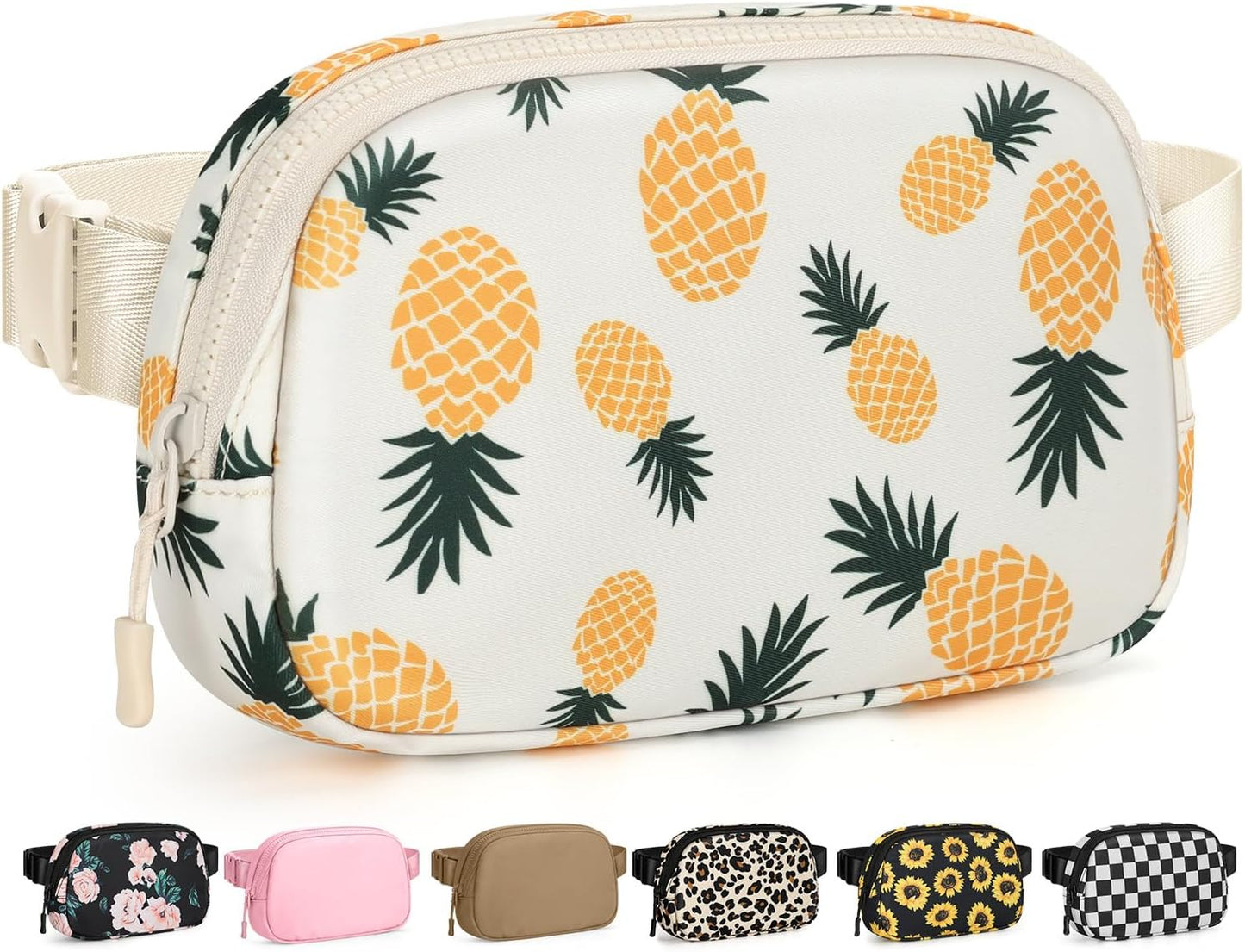 Fanny Packs for Women Cross Body Bag Waterproof Belt Bag with Adjustable Strap and Zipper Back Pocket Small Crossbody Bags Fashion Waist Packs for Workout Travelling(Pineapple)