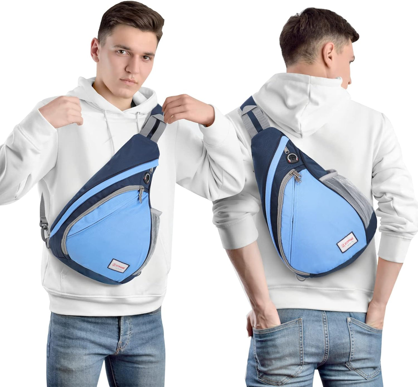 ZOMAKE Sling Bag,Small Crossbody Sling Backpack,Water Resistant Shoulder Daypack for Travel,Anti Thief Chest Bag for Hiking(Navy Blue,Azure)