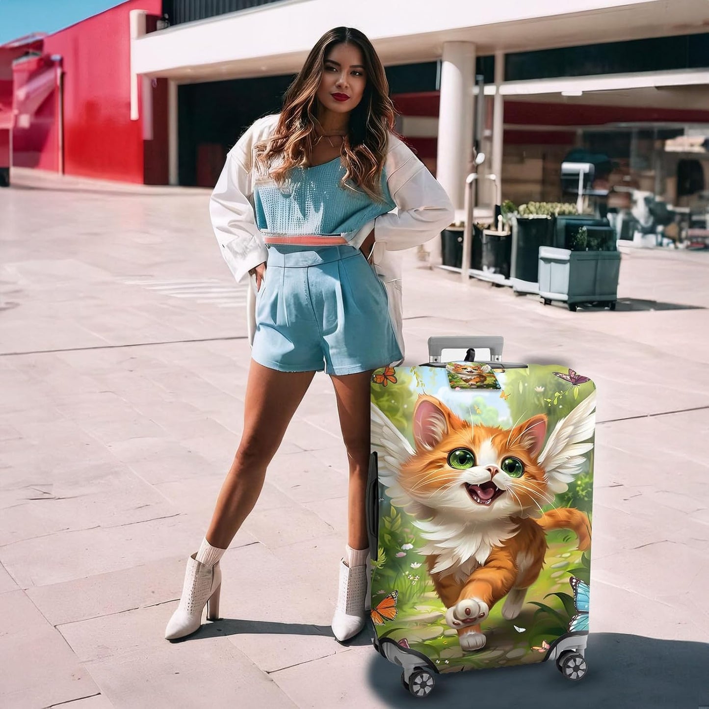 Travel Luggage Cover,Cute Cat Theme Suitcase Cover Accessory Kit, Luggage Tag, and Comfortable